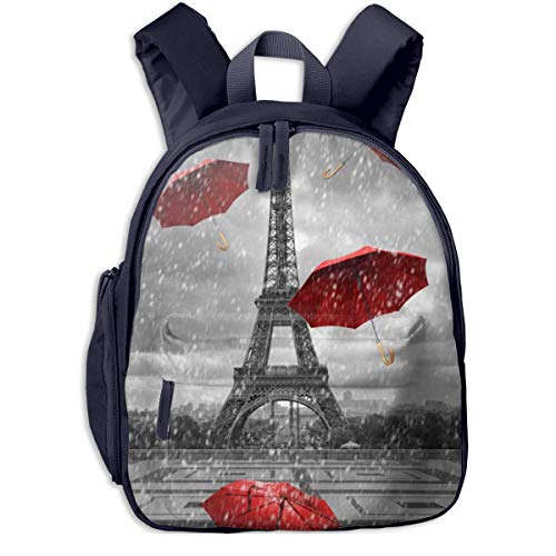 JKSA Mochila Escolar para niños Linda Torre Eiffel con Paraguas Rojo Mochilas de Dibujos Animados Mini Mochila para Estudiantes de Primaria