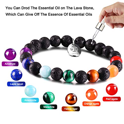 JOXFA Genuino Natural 7 Chakra Piedra Preciosa Hombres Mujeres 8mm Lava Rock Aromaterapia Aceite Esencial Difusor Pulsera Elástico Piedra Natural Cuentas de Yoga Pulsera Brazalete (Lava Chakra B)