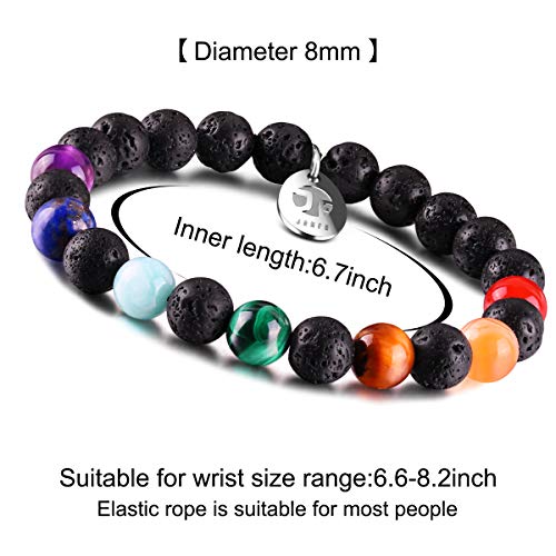 JOXFA Genuino Natural 7 Chakra Piedra Preciosa Hombres Mujeres 8mm Lava Rock Aromaterapia Aceite Esencial Difusor Pulsera Elástico Piedra Natural Cuentas de Yoga Pulsera Brazalete (Lava Chakra B)