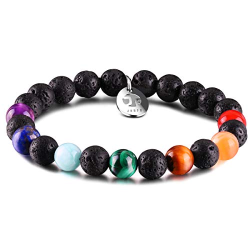 JOXFA Genuino Natural 7 Chakra Piedra Preciosa Hombres Mujeres 8mm Lava Rock Aromaterapia Aceite Esencial Difusor Pulsera Elástico Piedra Natural Cuentas de Yoga Pulsera Brazalete (Lava Chakra B)