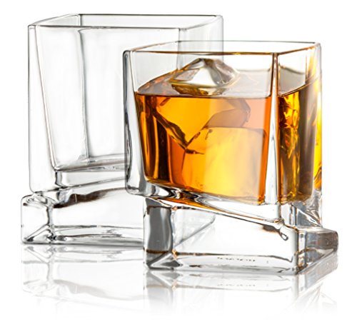 JoyJolt Carre - Copas de whisky cuadradas, vasos de whisky antiguos, 10 onzas, vidrio de whisky ultra transparente para bourbon y licor, juego de 2 cristalería