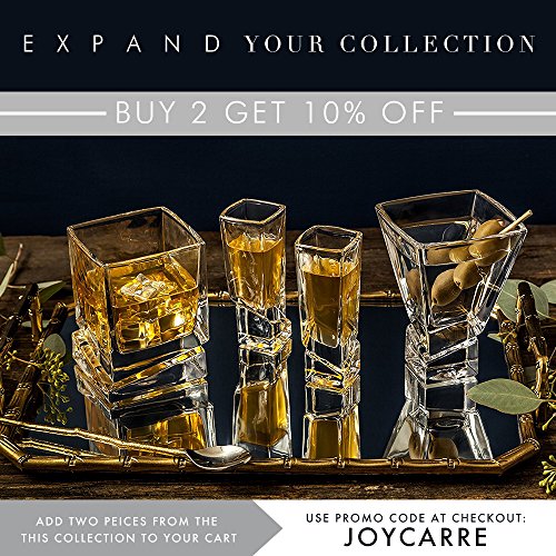 JoyJolt Carre - Copas de whisky cuadradas, vasos de whisky antiguos, 10 onzas, vidrio de whisky ultra transparente para bourbon y licor, juego de 2 cristalería