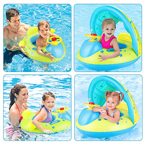 joylink Flotador Hinchable Bebé, Piscina Barco Inflable Flotador con Toldo y Volante, Anillo de Natación Baby Swim Float para Bebés Niños de 1 Años y Más