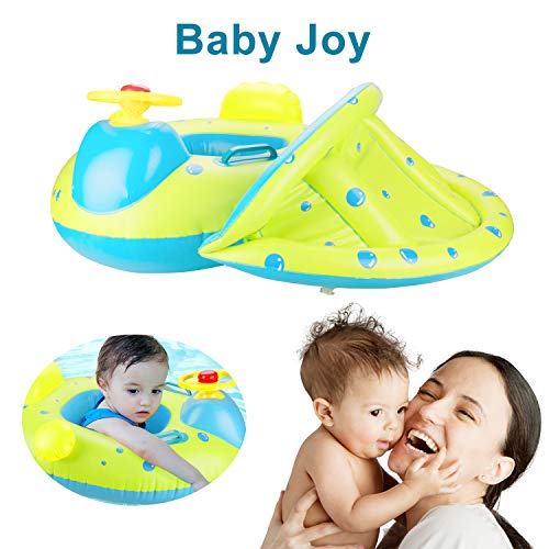 joylink Flotador Hinchable Bebé, Piscina Barco Inflable Flotador con Toldo y Volante, Anillo de Natación Baby Swim Float para Bebés Niños de 1 Años y Más