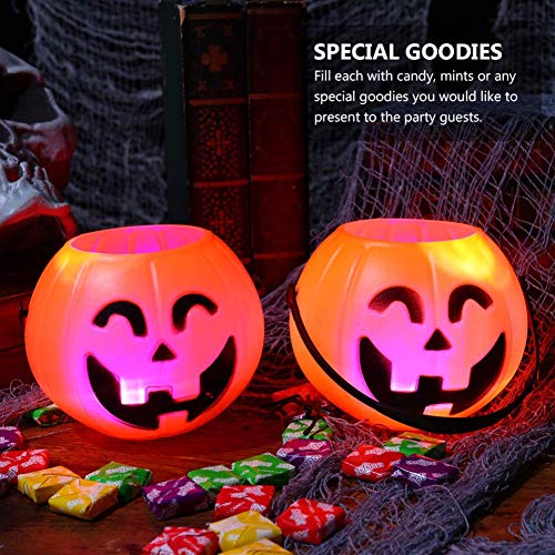 JPYH 4 Piezas Cubo de Calabaza de plástico de Halloween，niños Barril del Caramelo Fiesta Conteniotre de Dulces para Halloween Accesorios Decoraciones