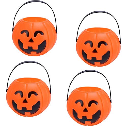 JPYH 4 Piezas Cubo de Calabaza de plástico de Halloween，niños Barril del Caramelo Fiesta Conteniotre de Dulces para Halloween Accesorios Decoraciones