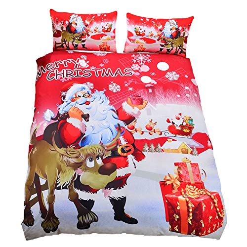 JSDJSUIT Funda Nordica Cama de Feliz Navidad Papá Noel y Elk Impreso Juego de Cama de edredón King Queen Twin Cama Funda nórdica Juegos de sábanas Rojas Navidad, AU King 3pcs