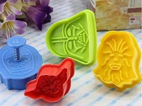 Juego de 4 cortadores de galletas de Star Wars para moldes de tartas, fondant, horneado