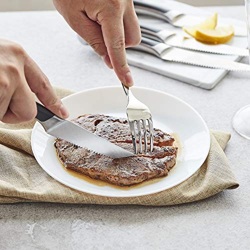 Juego de 4 cuchillos de carne, hoja de acero inoxidable alemán resistente al óxido, mango ergonómico completo, juego de cuchillos de mesa de cena para el hogar restaurante – caja de regalo