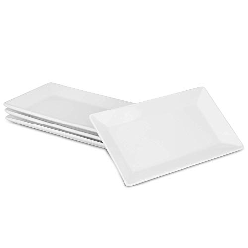 Juego de 4 platos de porcelana para servir | Placas Blancas De Alta Calidad | Perfecto para buffets, postres, aperitivos y entradas | Lavaplatos, horno de microondas y caja fuerte del horno | M&W