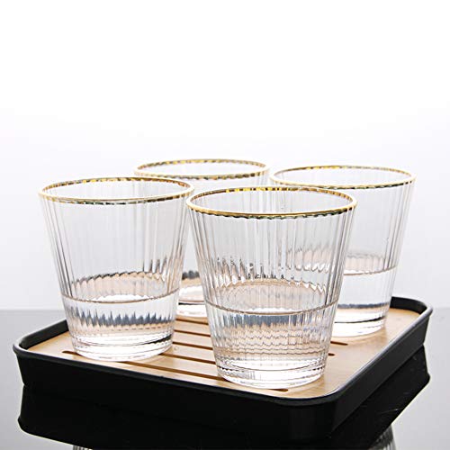 Juego de 4 vasos de agua, vasos de agua, vasos de cocina, vasos con apertura de pintura dorada para té, zumo, whisky y leche Vertical stripes 4pcs transparente