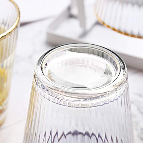 Juego de 4 vasos de agua, vasos de agua, vasos de cocina, vasos con apertura de pintura dorada para té, zumo, whisky y leche Vertical stripes 4pcs transparente