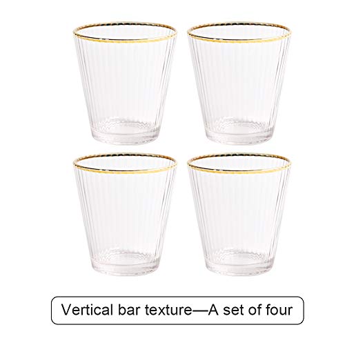 Juego de 4 vasos de agua, vasos de agua, vasos de cocina, vasos con apertura de pintura dorada para té, zumo, whisky y leche Vertical stripes 4pcs transparente