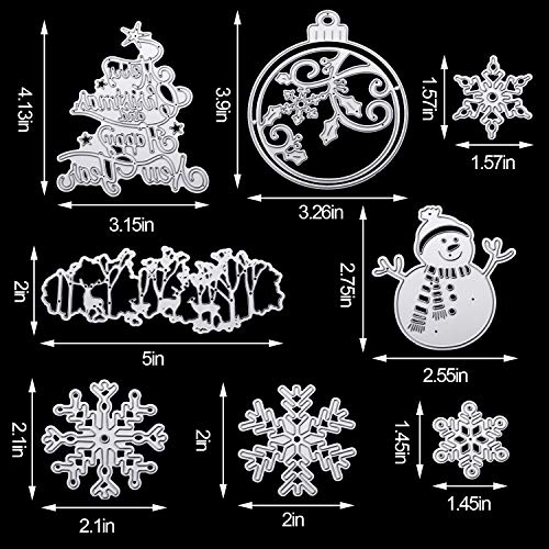 Juego de 8 Troqueles de Navidad Plantillas de Metal de Navidad 3D Troqueles de Muñeco de Nieve Copo de Nieve Ciervo para Manualidades Navideños, Scrapbooking, Hacer de Tarjetas