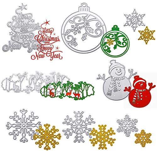 Juego de 8 Troqueles de Navidad Plantillas de Metal de Navidad 3D Troqueles de Muñeco de Nieve Copo de Nieve Ciervo para Manualidades Navideños, Scrapbooking, Hacer de Tarjetas