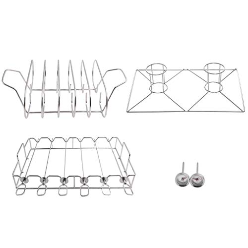 Juego de Accesorios para Asar a la Parrilla Onlyfire FPA-5104 - Juego de brochetas para Asar Shish Kebab, Costilla, Rejilla para Asar el Pollo con Cerveza, termómetro para Barbacoa 2X