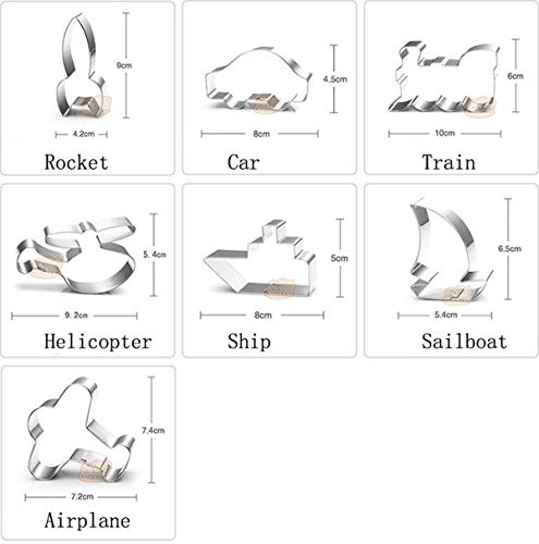 Juego de cortadores de galletas, 7 cortadores de galletas, cortador de galletas, para coche, avión, barco, velero, sándwich, tren, acero inoxidable