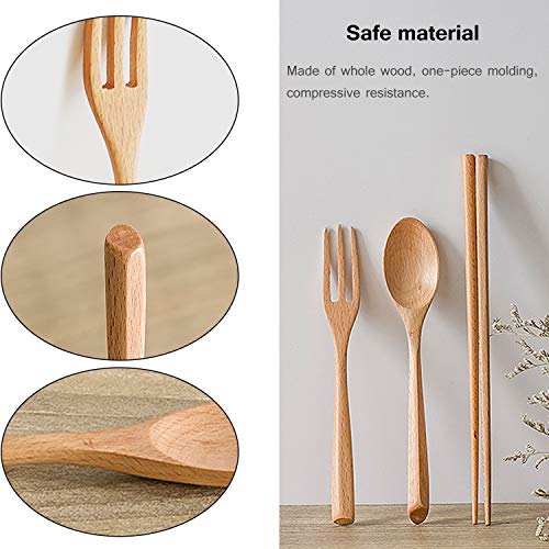 Juego De Cubiertos De Madera Natural Anti-Calor Diseño Cubiertos Cubiertos De Madera, Utensilios De Viaje Atados Línea Reutilizable Cubiertos, Madera Tenedor Cuchara Palillos