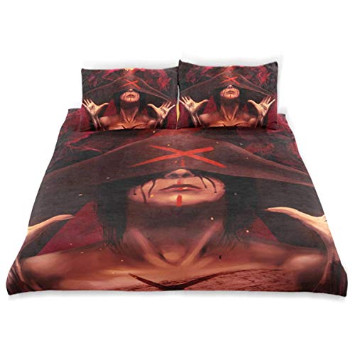 Juego de funda nórdica para madre Mother War Fantasy Horror Mujer Decoración de ropa de cama de diseño negro 3 juegos de PC 1 fundas nórdicas con 2 fundas de almohada Juego de ropa de cama de microfib