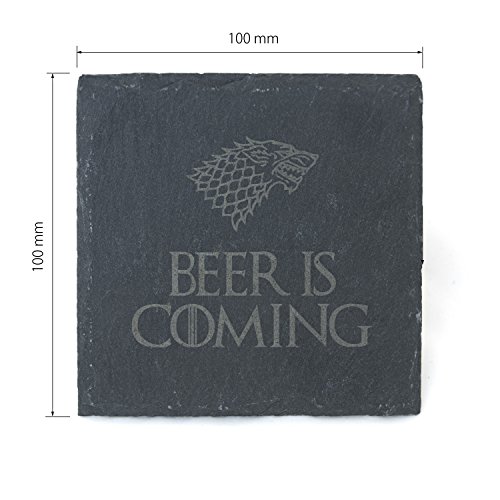 Juego de posavasos con diseño de Juego de Tronos, paquete de 2 o de 4 unidades, Pizarra, Beer is Coming, 4 unidades