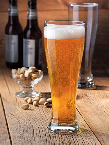 Juego de vasos de cerveza Nucleated Pilsner Craft Brimley 463 ml para beber cerveza Set de 4 con posavasos de silicona