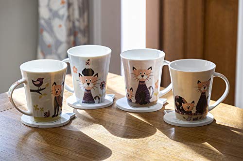 Juego Tazas de Café, Tazas Desayuno Originales de Té Café, Porcelana con Diseño de Gatos, 4 Piezas - Regalos para Amantes de los Gatos Hombres y Mujeres
