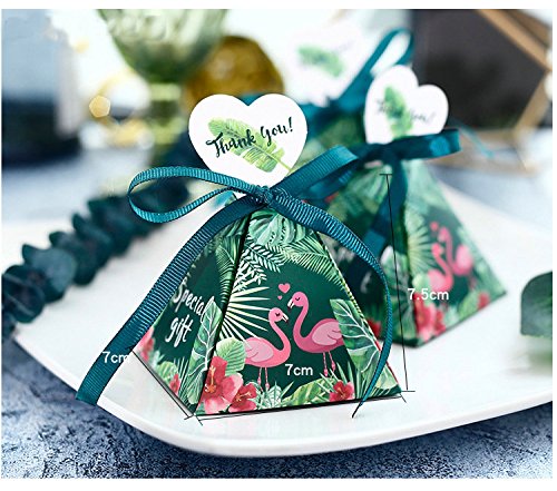 JUN JUNICON - Caja de papel para bodas, dulces de boda, diseño de triángulo, diseño de flamencos tropicales, caja de regalo para bodas, cumpleaños, dulces para suministros de fiesta, paquete de 36