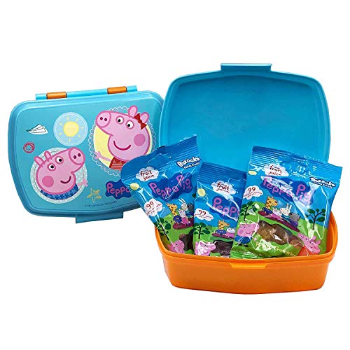 JuniorToys Peppa Pig Set de Regalo con Fiambrera Caja Almuerzo y 3 Bolsas Gomas de Frutas Peppa Wutz