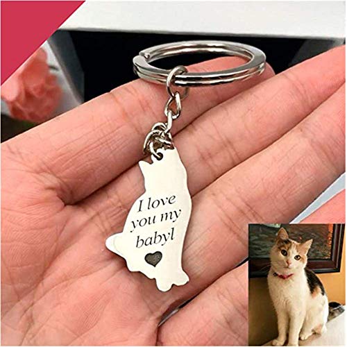 Junmei Llavero Personalizado de la Foto del Animal doméstico, Llavero de Acero Titanium Grabado Personalizado del Retrato para el Regalo conmemorativo del día de Padre