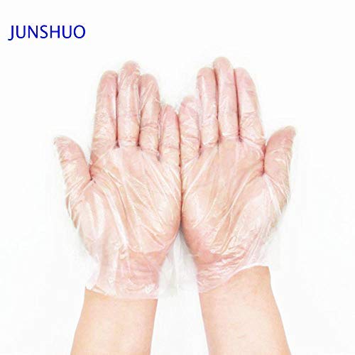 JUNSHUO 500 X Guantes de plástico guantes desechables de polietileno de calidad alimentaria，para comida, manualidades, limpieza de pelo, tintes y mucho más, transparente, X-Large