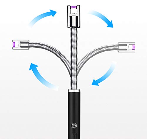 JUNSHUO Encendedor Eléctrico, Encendedor de Arco USB Recargable con Indicador de Batería LED, Cuello Largo 360° Flexible Antiviento sin Llama, Mechero para Cocina, Barbacoa, Velas, Estufa, Camping