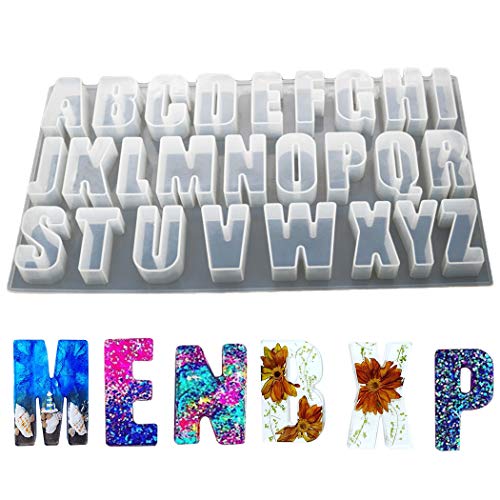 JUSTDOLIFE Molde de silicona DIY 26 letras mayúsculas molde colgante molde de fundición de joyas