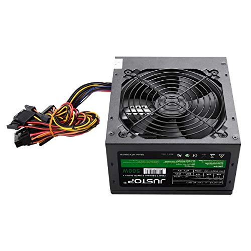 JUSTOP 500W ATX PC fuente de alimentación PSU 120 mm ventilador de refrigeración silencioso, 3 x SATA / 24 pines / 4 pines 12V / 2x MOLEX