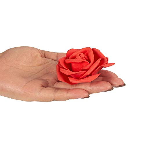 Juvale Rose Flores Cabezales – 100 unidades rosas artificiales, perfecto para decoración de bodas, baby showers, manualidades – rojo, 3 x 1,25 x 3 pulgadas