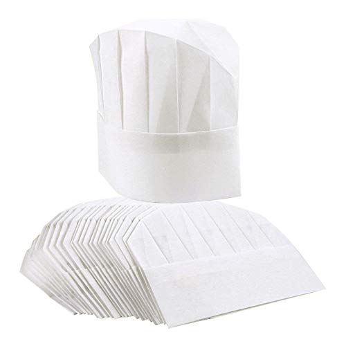 Juvale Sombreros de chef desechables de papel blanco (paquete de 24) - Ajustable - 20-22 pulgadas en circunferencia