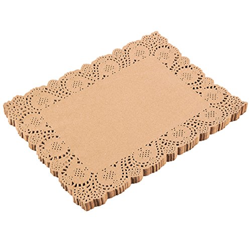 Juvale Tapetes de papel de encaje rectangular (paquete de 100) - Manteles individuales de papel decorativo a granel para postres y productos horneados - Marrón, 15.5 x 11.7 pulgadas