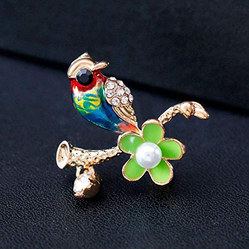 JXtong2 Broche Broche de pájaros de Esmalte Vintage para Mujeres s Hombres Aleación de Diamantes de imitación Pájaro Rama Broche Pin de Solapa Insignias Bufanda Joyería