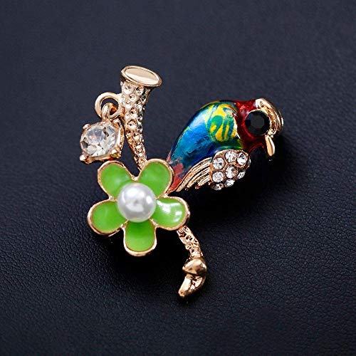 JXtong2 Broche Broche de pájaros de Esmalte Vintage para Mujeres s Hombres Aleación de Diamantes de imitación Pájaro Rama Broche Pin de Solapa Insignias Bufanda Joyería