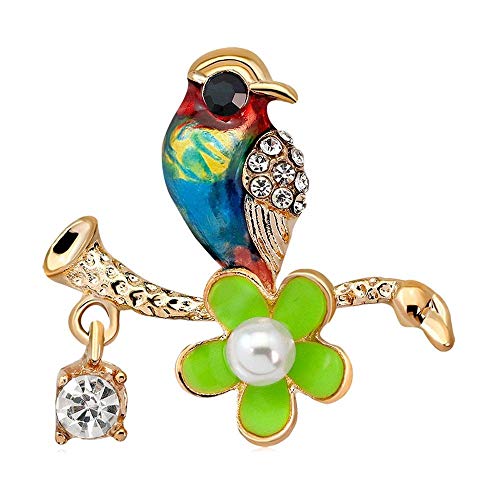 JXtong2 Broche Broche de pájaros de Esmalte Vintage para Mujeres s Hombres Aleación de Diamantes de imitación Pájaro Rama Broche Pin de Solapa Insignias Bufanda Joyería