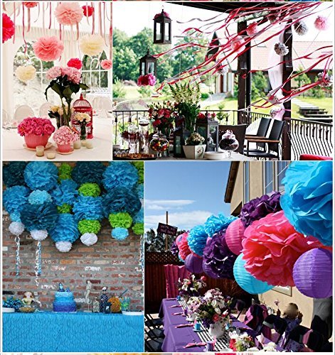 JZK® 10 x fucsia pompones de papel flores 25 cm decoraciones cumpleaños boda comunión bautismo graduado de nacimiento de Halloween Navidad, pompon pon pom pompóm dormitorio decorativo fiesta en el jardín