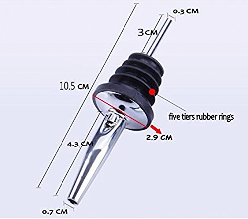 JZK 16 x Vertedores de Acero Inoxidable boquillas con Boquilla Larga y tapón para Botellas Vino, Aceite, vinagre, Aceite, cóctel, Jugo