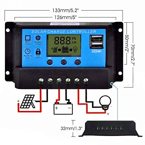 JZK 20A 12V / 24V Panel Solar Inteligente Controlador de Carga con Pantalla LCD y Puerto USB, protección contra sobretensión, regulador de Carga Solar para lámpara batería Panel Solar Iluminación LED