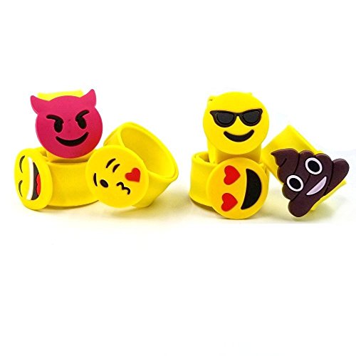 JZK 28 x Emoji Slap Pulsera Goma Banda emoticonos Pulsera Silicona para niños Adultos Fiesta favores niños cumpleaños Regalo Partido suministra pequeños Juguetes