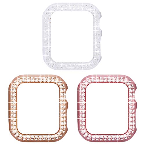 KADES 3-PACK compatible para Apple Watch Series 1,2,3 38mm funda, funda de Brillante reemplazo para iwatch 38mm funda Mujer, (Oro rosa, Rosado, Claro)