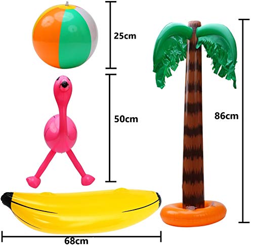 KAHEIGN 11Pcs Palmera Inflable Flamencos Inflables Loro Delfín Plátano Pelotas de Playa Juguetes para Decoración de Fiesta de Hawaii Telón de Fondo de Fiesta Luau - con Bomba de Aire