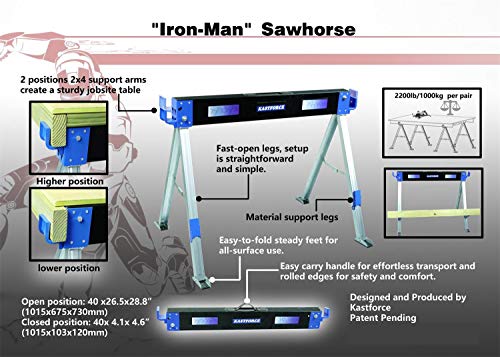 Kastforce KF3003 mesa de trabajo plegable para hombre de hierro con 2 posiciones de sujeción de madera de 2200 libras por par