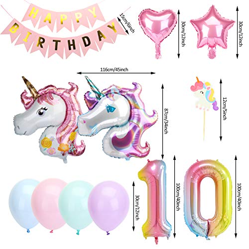 KATELUO Decoración Cumpleaños Unicornio, Globos de Cumpleaños Niña, Pancarta de Feliz Cumpleaños, Enorme Globo de Unicornio,Adorno de Tarta de Unicornio,Globos Pastel, Globos de Cumpleaños Niña