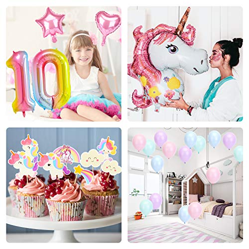 KATELUO Decoración Cumpleaños Unicornio, Globos de Cumpleaños Niña, Pancarta de Feliz Cumpleaños, Enorme Globo de Unicornio,Adorno de Tarta de Unicornio,Globos Pastel, Globos de Cumpleaños Niña