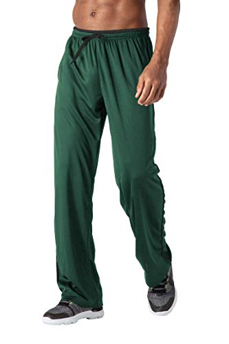 KEFITEVD - Pantalones de chándal para hombre ligeros con bolsillos con cremallera, bajos abiertos de entrenamiento, tejido de malla, largos y transpirables, suaves verde-negro M