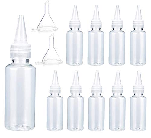 Keleily Botella De Ketchup 10Pzs 50ml Plastico Botella Biberon Cocina Cuentagotas de Dispensador con 2Pzs Embudo Pequeño para Condimentos, Salsa Tomate, Mostaza, Pintura, Arte, Artesanía, Pegamento